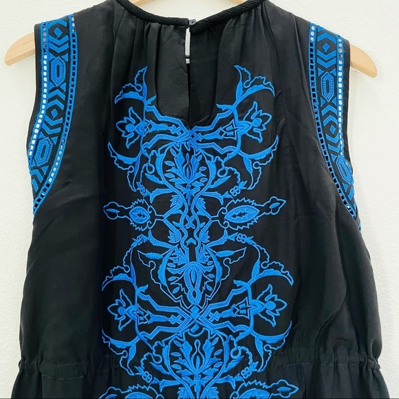 REBECCA TAYLOR Aztec Blue Embroidered Sleeveless Black Dress 100% Silk Size 2 - Picture 7 of 13